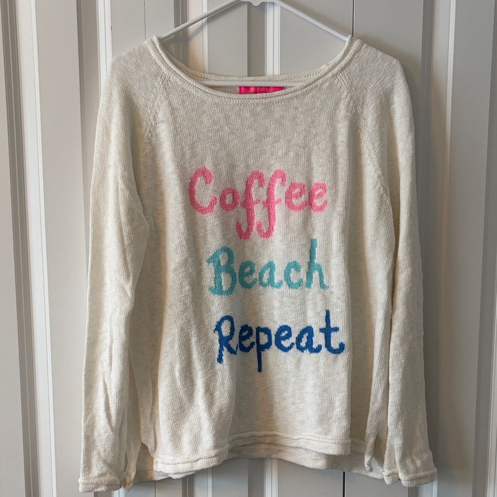 Lilly Pulitzer White light weight Sweater with Colorful Text